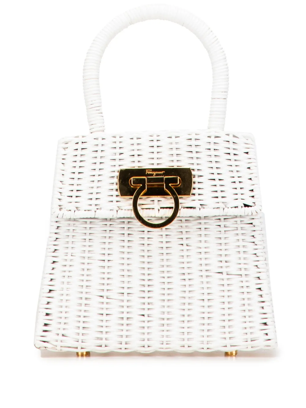 Pre-owned Ferragamo 2010-2025 Straw Gancini Handbag In White