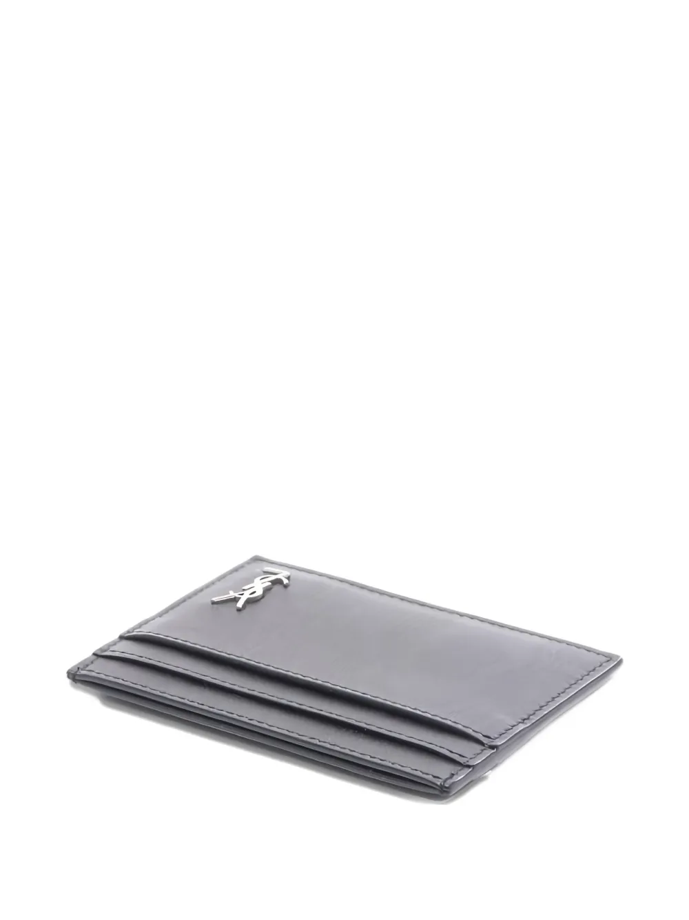 Pre-owned Saint Laurent Cassandra Logo Card Case In Black