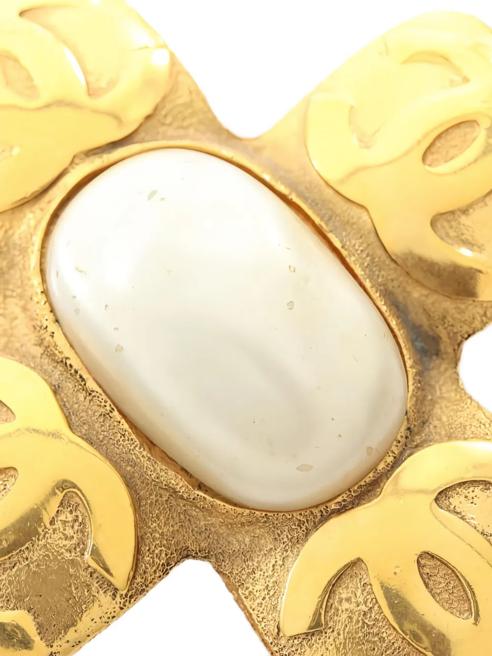 Pre-owned Chanel Coco Mark Faux-pearl Brooch In Yellow