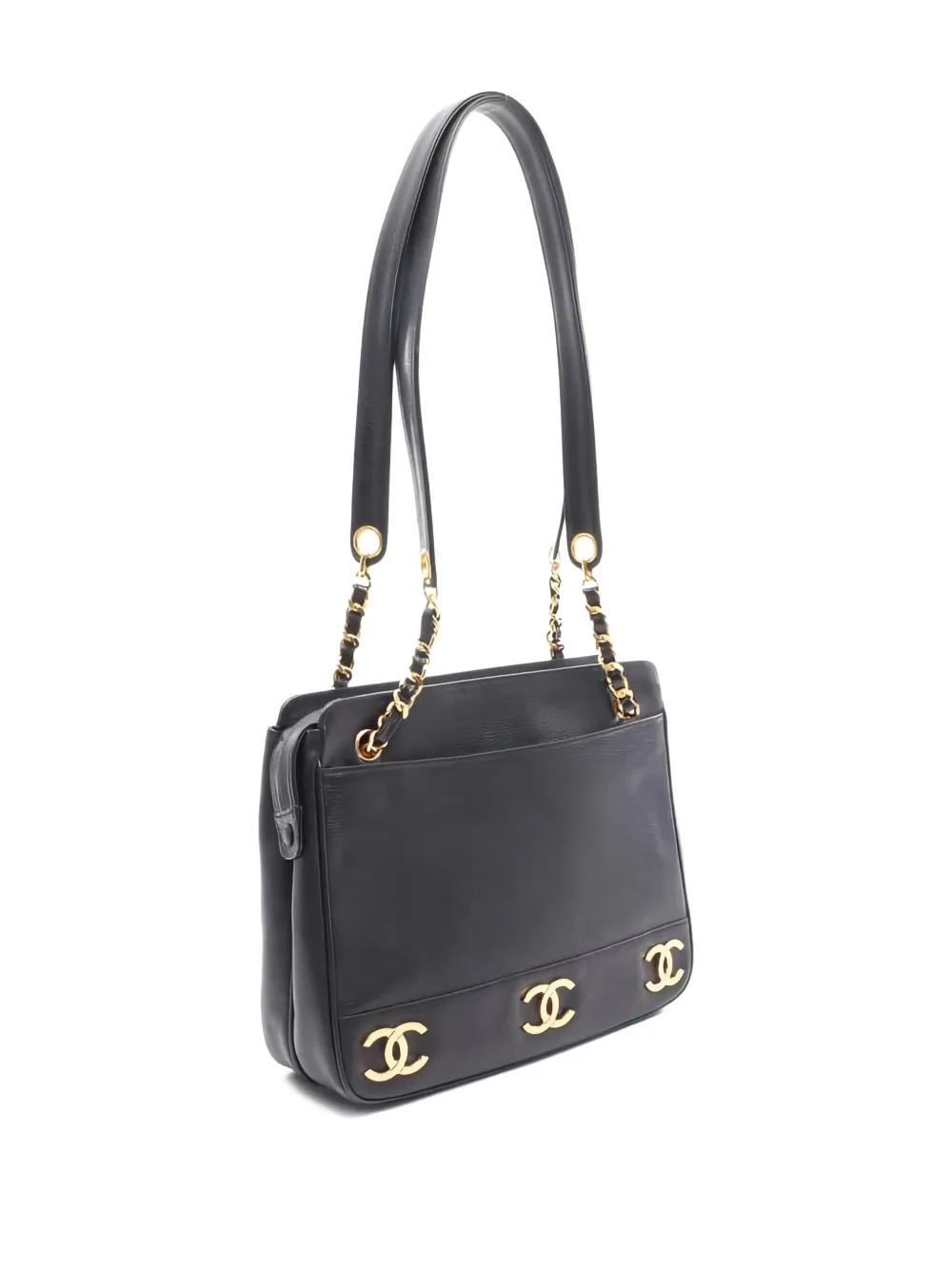 Pre-owned Chanel 1996 Triple Coco Mark Chain-strap Shoulder Bag In Black