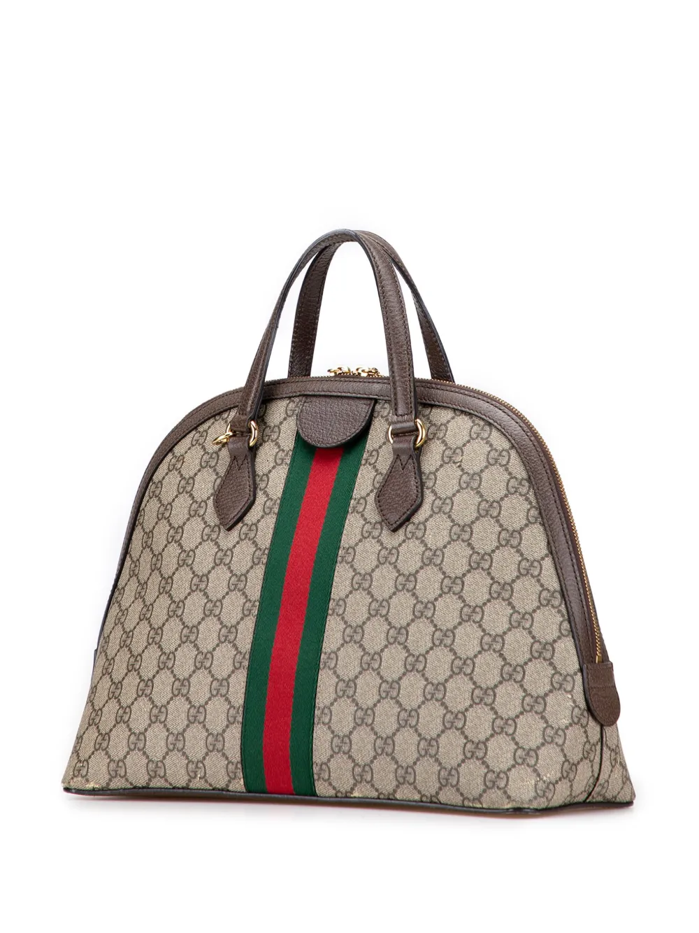 Pre-owned Gucci 2000-2015 Medium Gg Supreme Ophidia Web Satchel In Brown