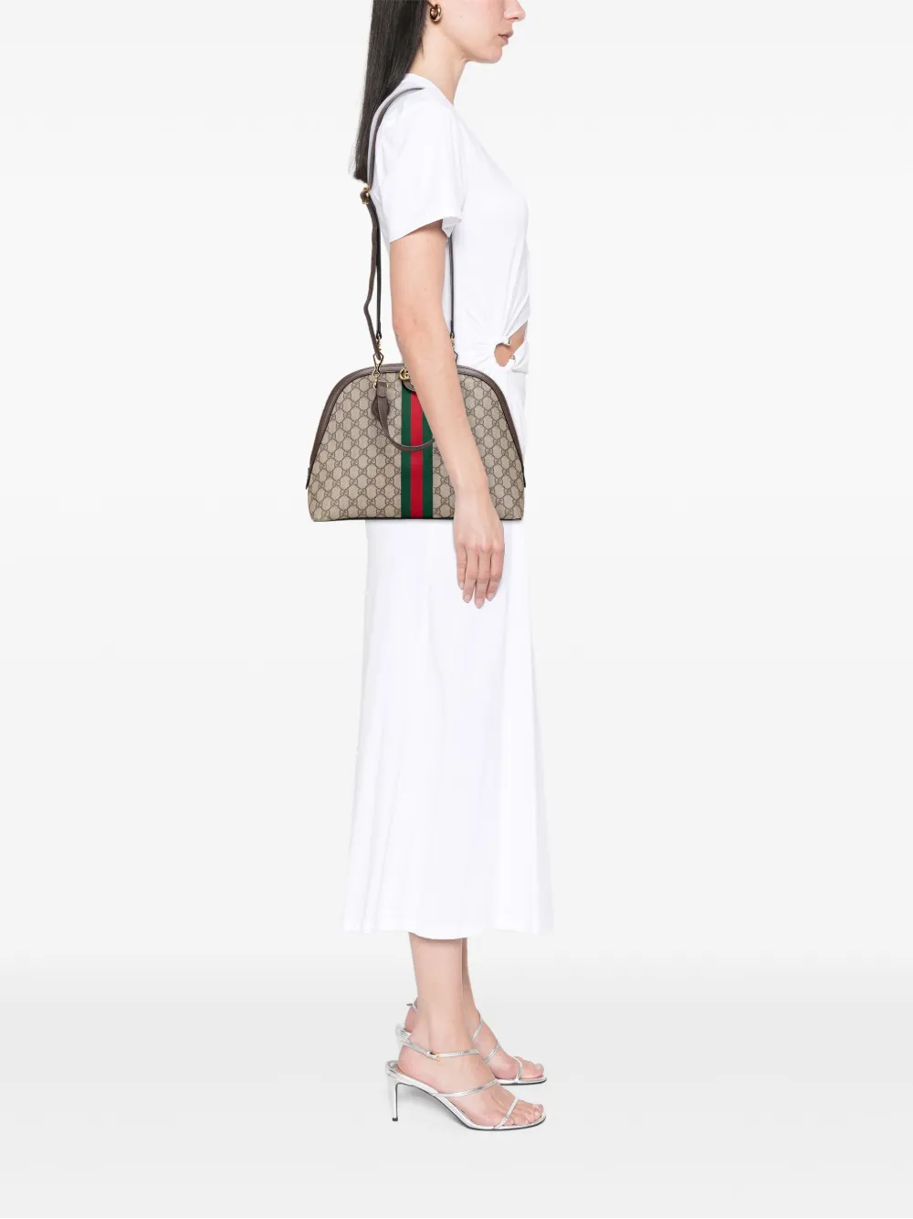 Pre-owned Gucci 2000-2015 Medium Gg Supreme Ophidia Web Satchel In Brown