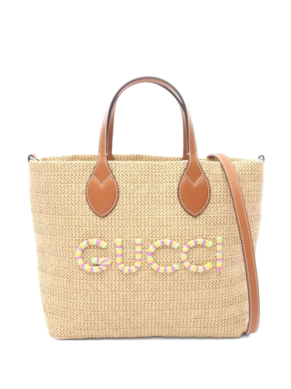 Gucci Pre-Owned 2010s raffia leather-trim basket bag - ニュートラル Gucci Pre-Owned 2010s raffia leather-trim basket bag - ニュートラル