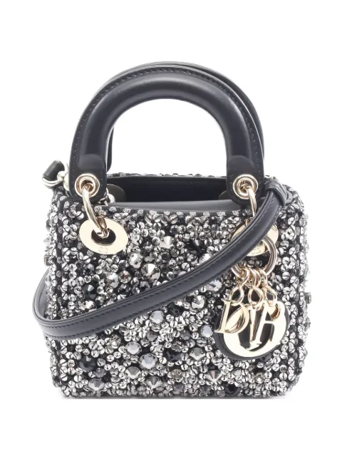 Christian Dior Pre-Owned 2010s micro Lady Dior rhinestone leather handbag
