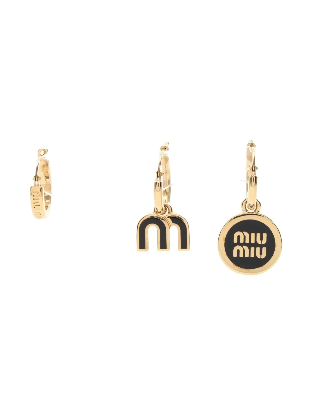 Pre-owned Miu Miu Logo-charm Hoop Earrings (set Of Three) In Gold