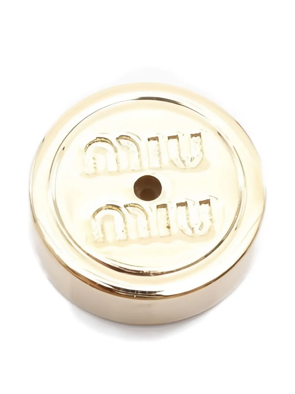 Pre-owned Miu Miu Enamel Logo Earrings In Gold