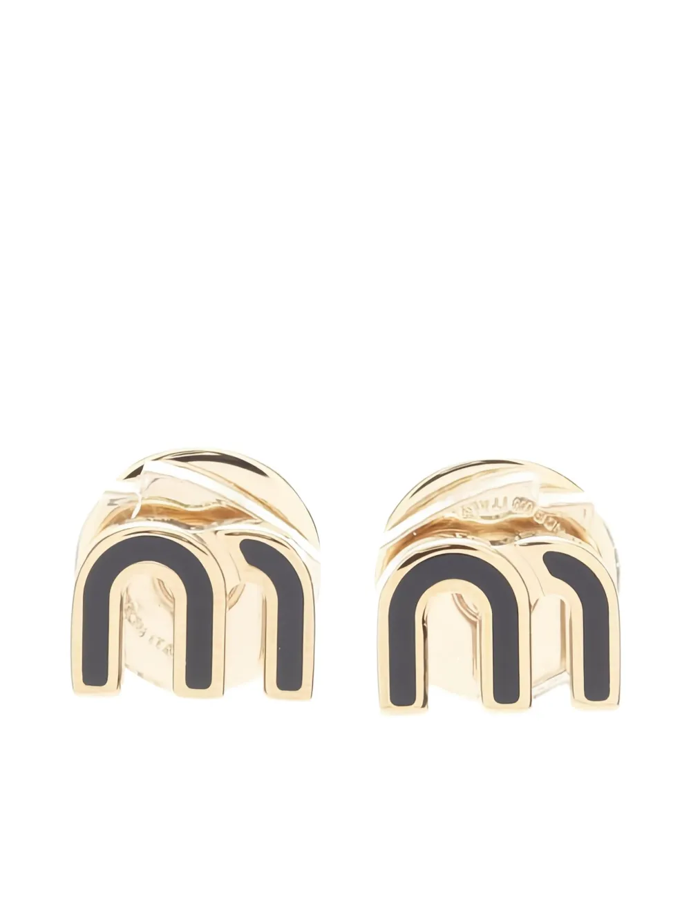 Pre-owned Miu Miu Enamel Logo Earrings In Gold