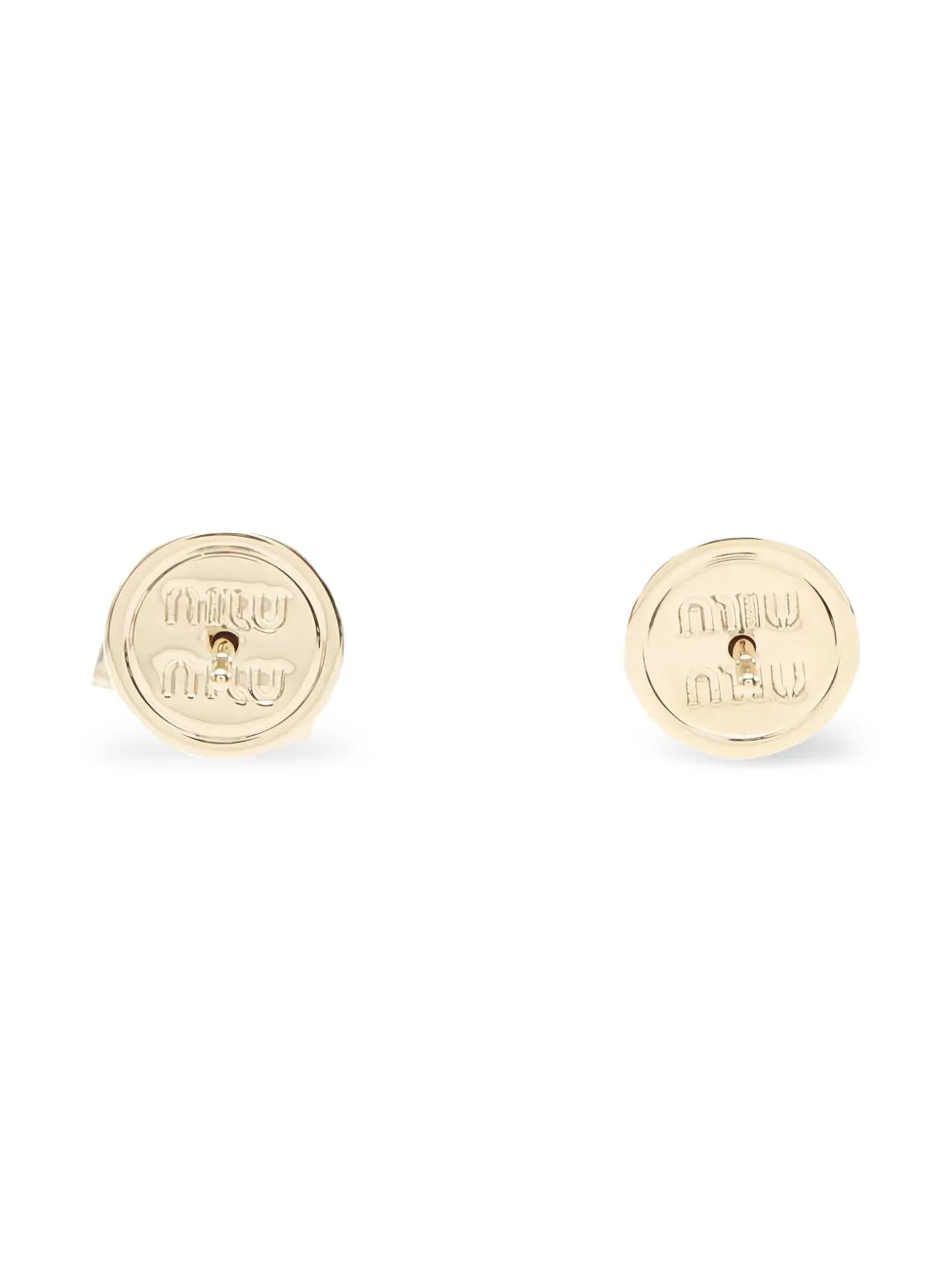 Pre-owned Miu Miu Enamel Logo Earrings In Gold