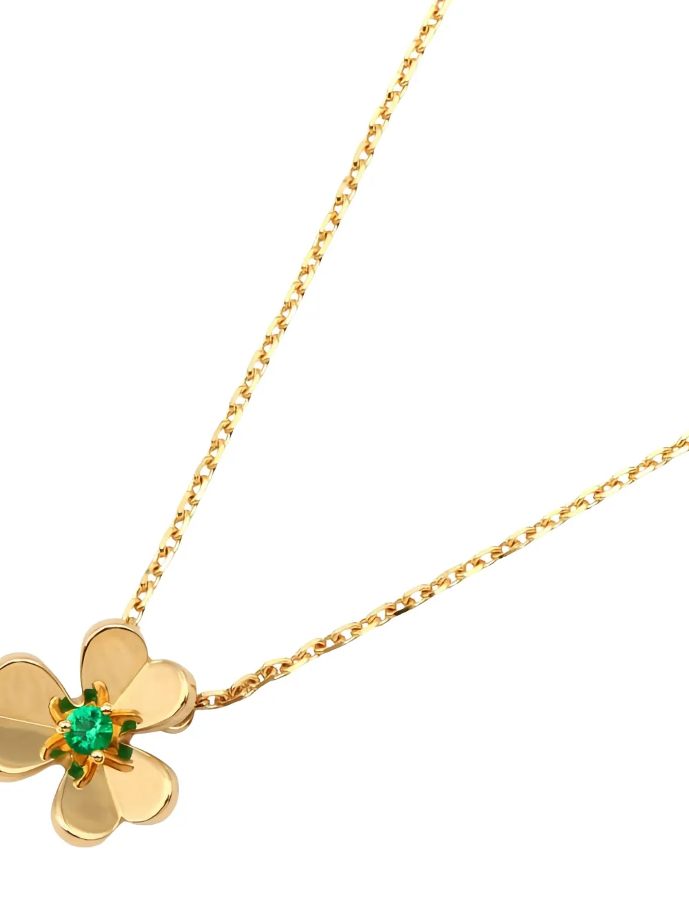 Pre-owned Van Cleef & Arpels 2010s 18k Yellow Gold Frivole Pendant Emerald Necklace