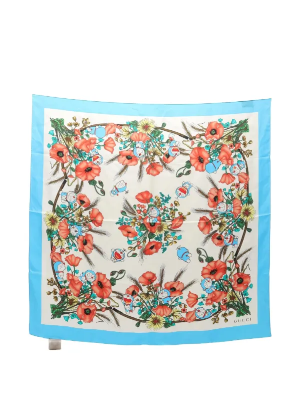 GUCCI ドラえもん フラワースカーフ　ネックボウ Gucci Pre-Owned x Doraemon Silk Scarf | Blue | FARFETCH JO