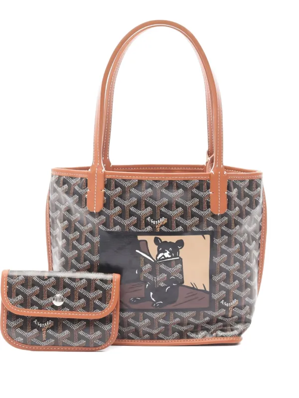 Goyard トートバッグ ブラック/ブラウン Goyard Black/Brown Chevron Print Coated Canvas Anjou Reversible GM