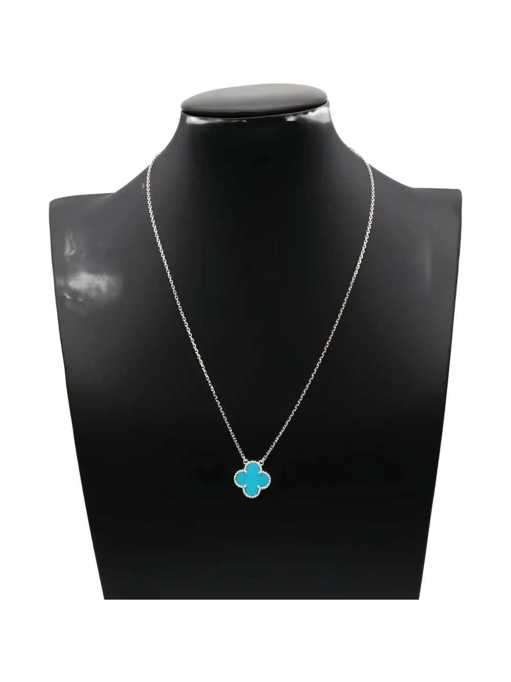 Pre-owned Van Cleef & Arpels 2020s 18k White Gold Alhambra Turquoise Necklace In Silver