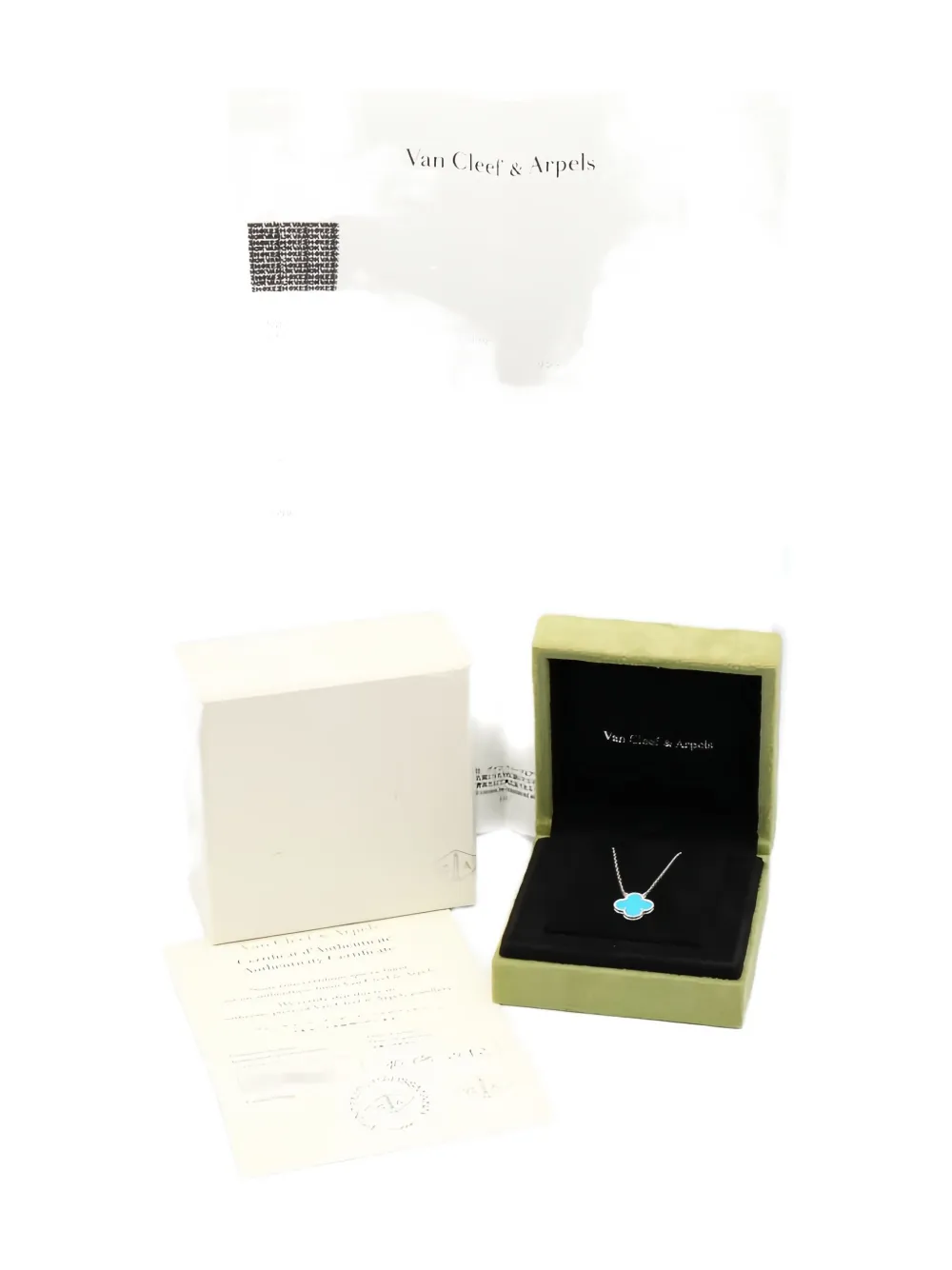 Pre-owned Van Cleef & Arpels 2020s 18k White Gold Alhambra Turquoise Necklace In Silver