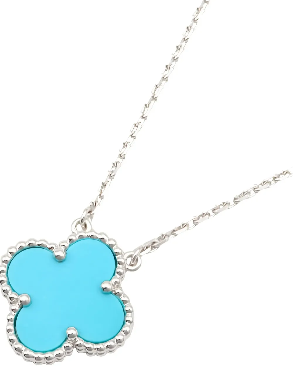 Pre-owned Van Cleef & Arpels 2020s 18k White Gold Alhambra Turquoise Necklace In Silver