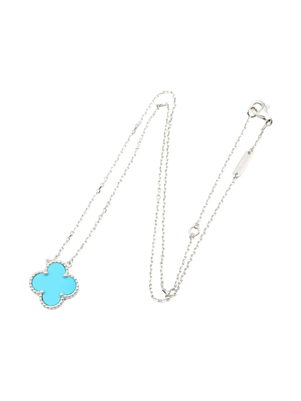 Pre-owned Van Cleef & Arpels 2020s 18k White Gold Alhambra Turquoise Necklace In Silver