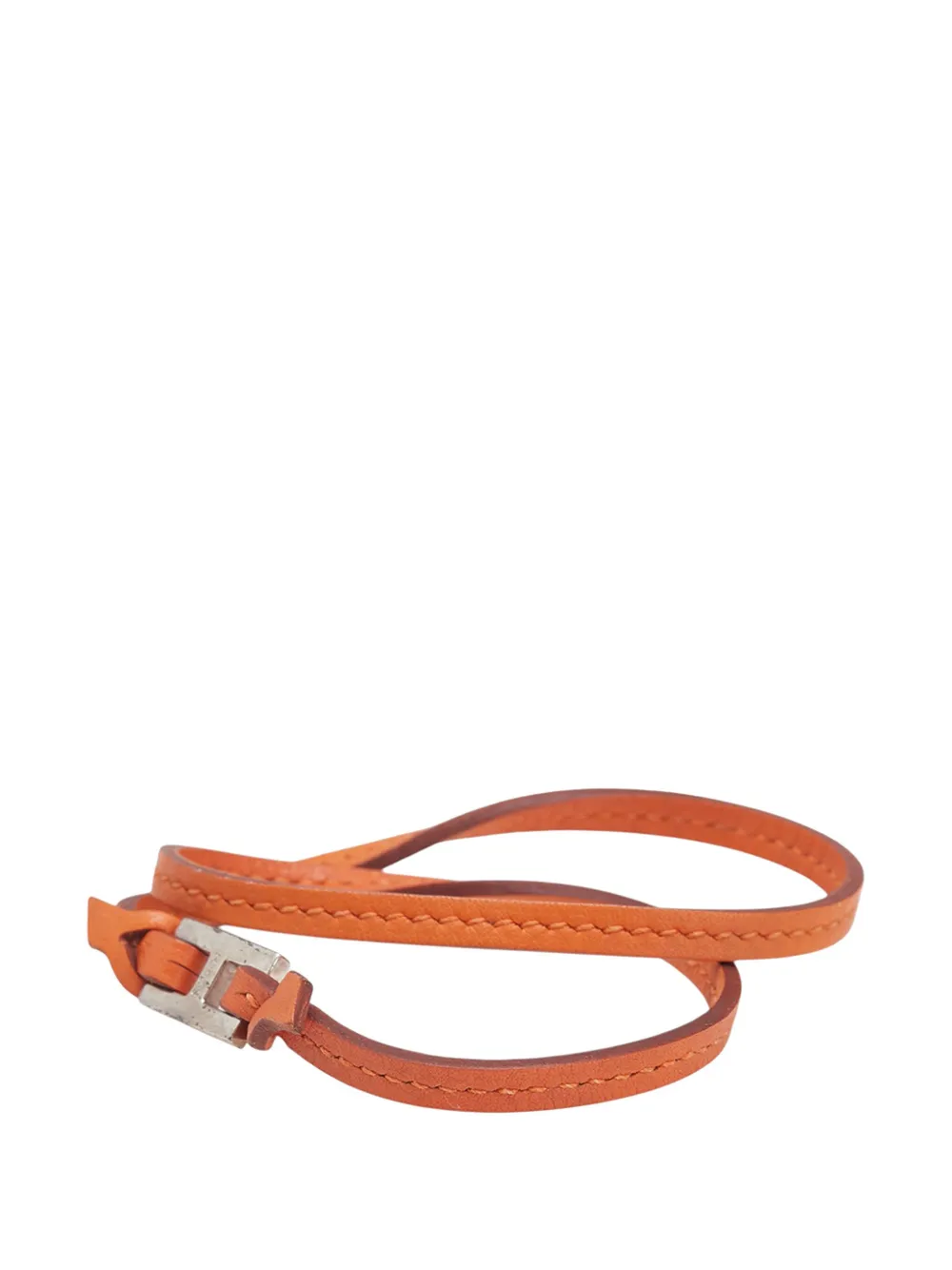 Pre-owned Hermes 2000-2025 Leather H Logo Double Tour Bracelet Costume Bracelet In Orange