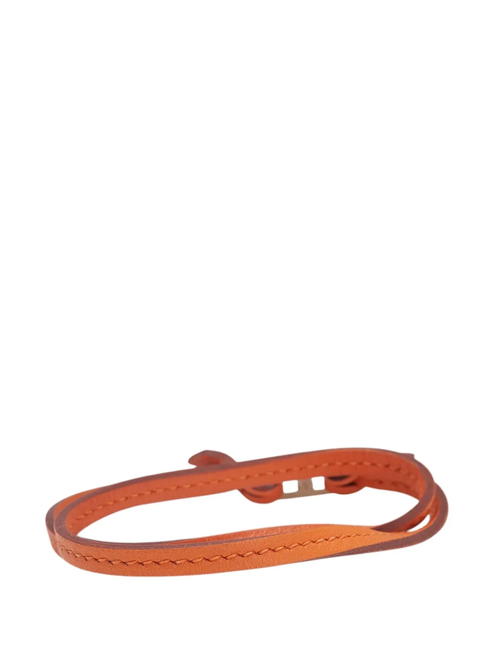 Pre-owned Hermes 2000-2025 Leather H Logo Double Tour Bracelet Costume Bracelet In Orange