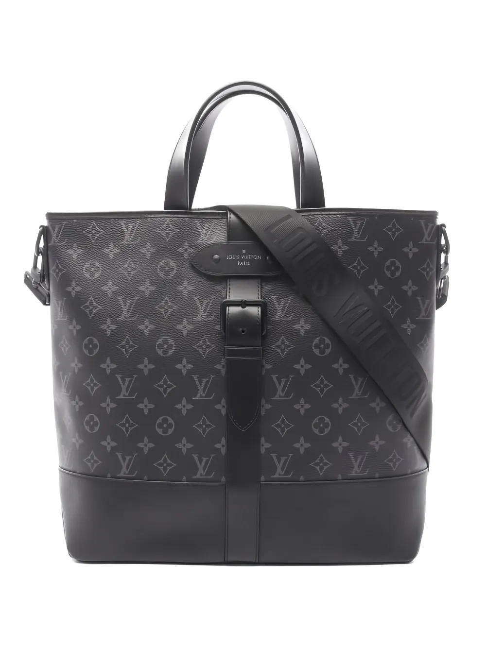 Pre-owned Louis Vuitton 2020s Monogram Eclipse Saumur Tote Bag In Black