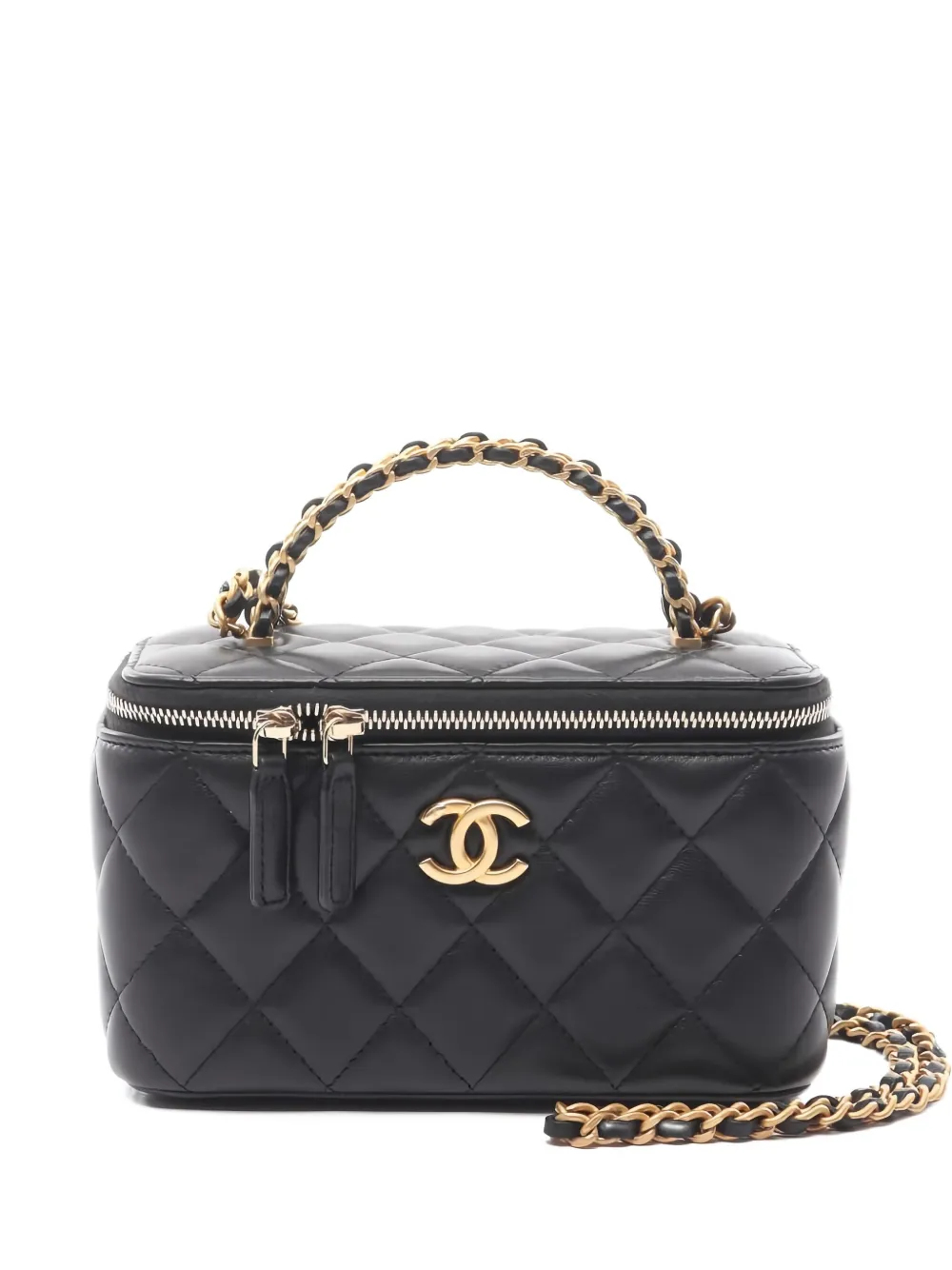 CHANEL Pre-Owned diamond-quilted two-way vanity bag - ブラック CHANEL Pre-Owned diamond-quilted two-way vanity bag - ブラック