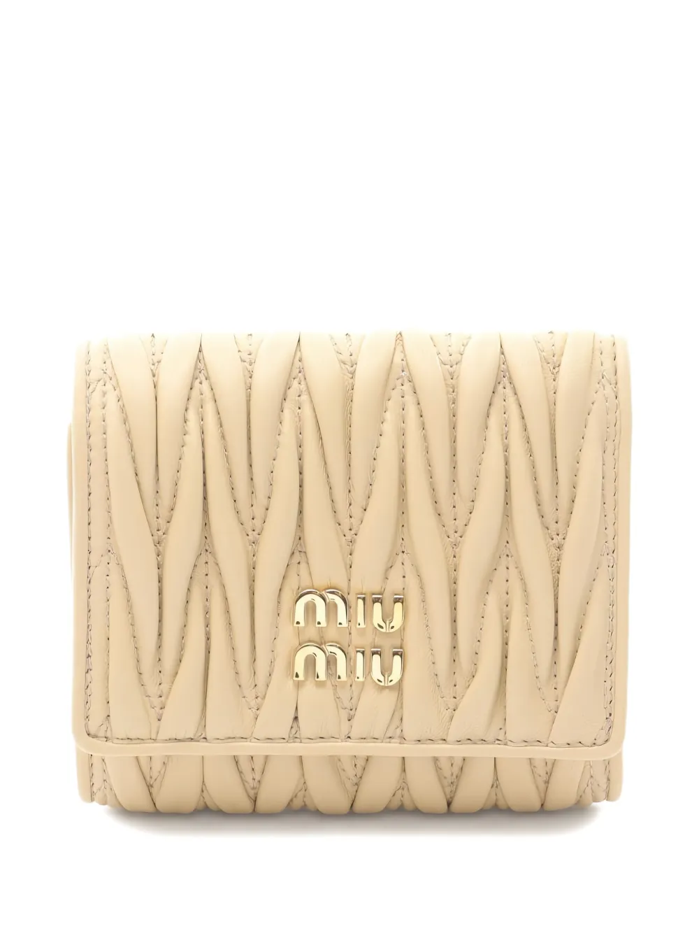 Pre-owned Miu Miu 2010s Matelassé Leather Tri-fold Wallet In Neutral