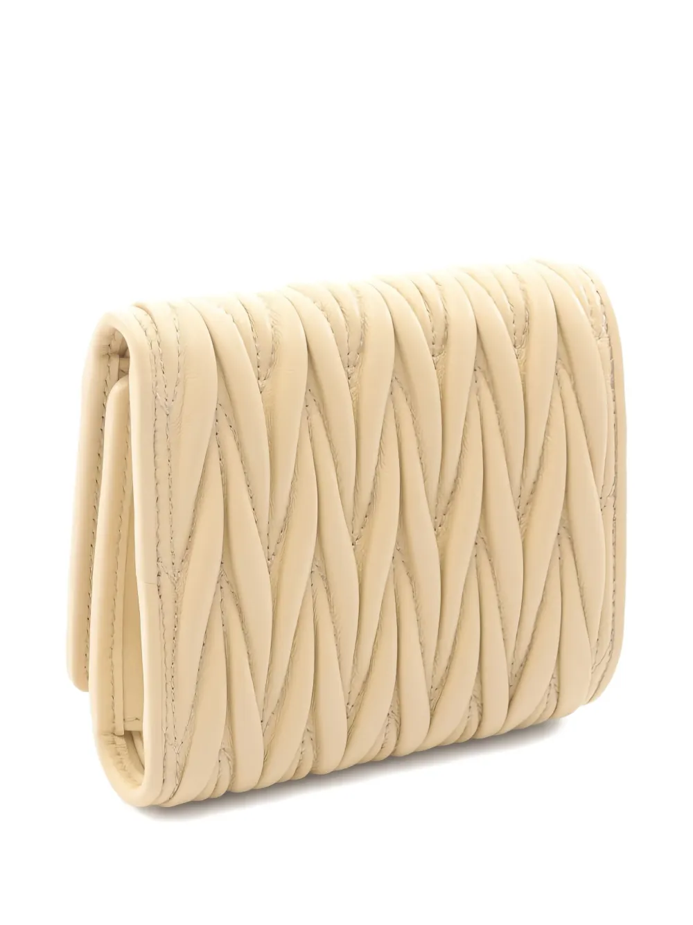 Pre-owned Miu Miu 2010s Matelassé Leather Tri-fold Wallet In Neutral