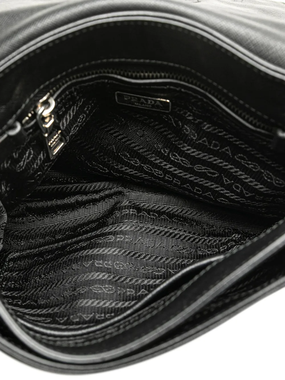 Pre-owned Prada 2000-2025 Saffiano Righe Sound Lock Crossbody Bag In Black