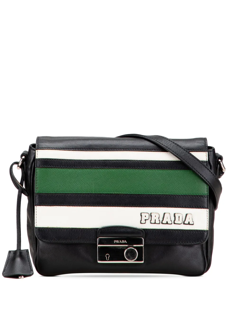 Prada Pre-Owned 2000-2025 Saffiano Righe Sound Lock crossbody bag - Prada Pre-Owned 2000-2025 Saffiano Righe Sound Lock crossbody bag -