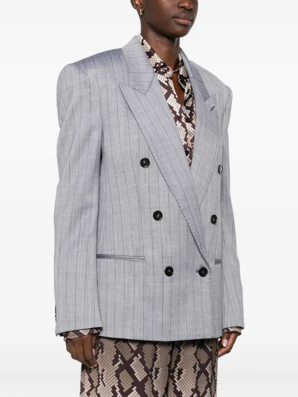 Stella McCartney Pinstripe double-breasted Blazer | Grey | FARFETCH