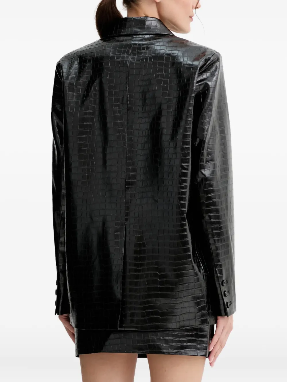  Isabelle Blanche Crocodile-embossed Button-up Blazer - Black 