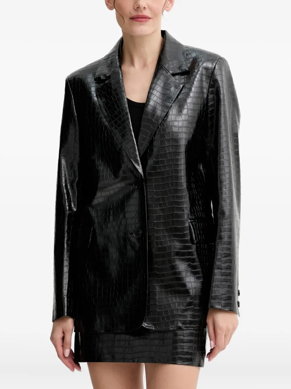 Isabelle Blanche crocodile-embossed button-up blazer | Black | Image 1