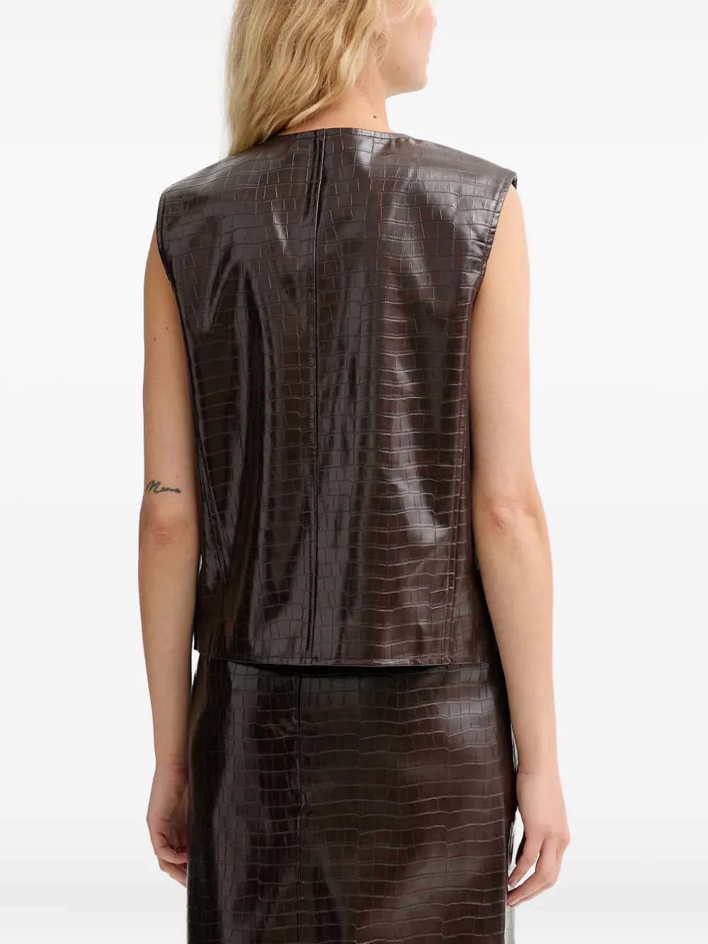 Isabelle Blanche Button-up Crocodile-effect Waistcoat In Brown