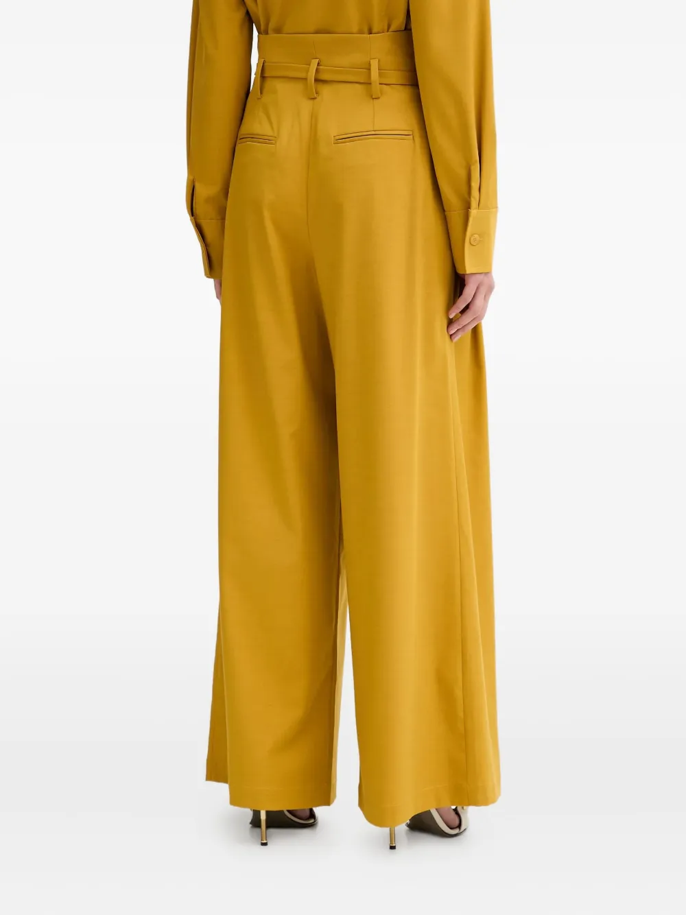 Isabelle Blanche Belted Pleated Palazzo Pants In Yellow