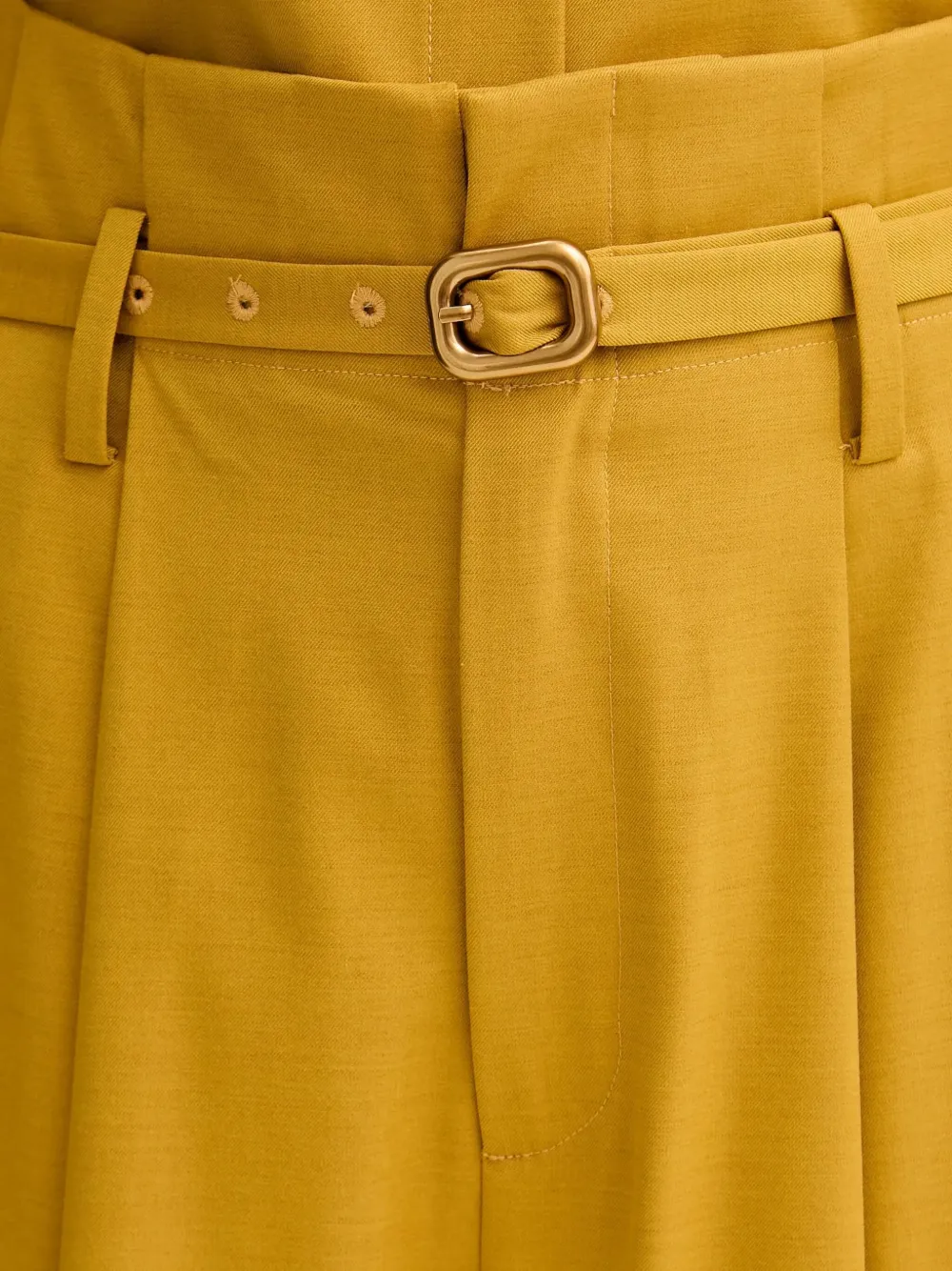 Isabelle Blanche Belted Pleated Palazzo Pants In Yellow