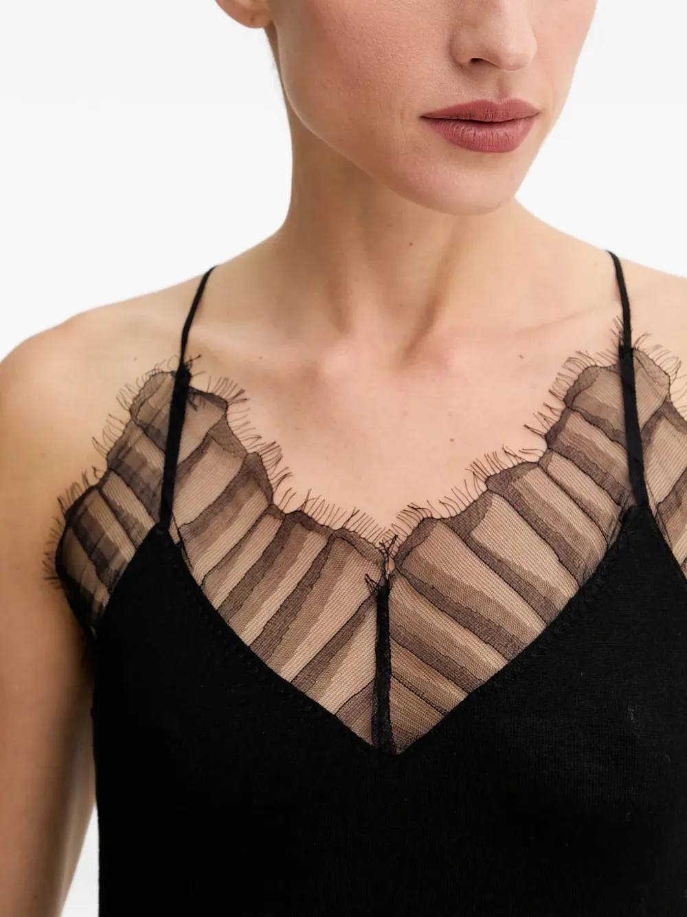 IRO Blouse met V-hals en kant Zwart