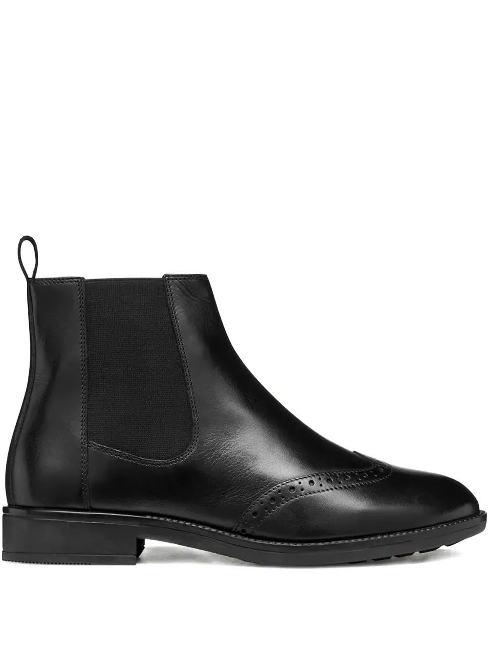 Geox Brogue-detail Leather Boots In Black