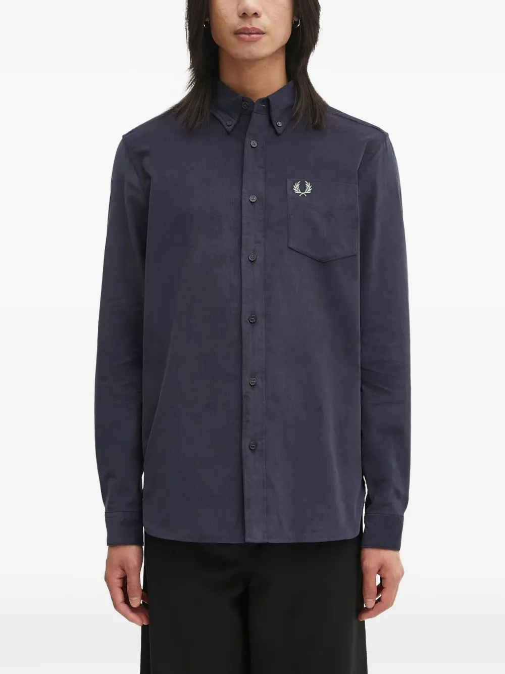 Fred Perry logo-embroidered corduroy shirt | Blue | Image 1