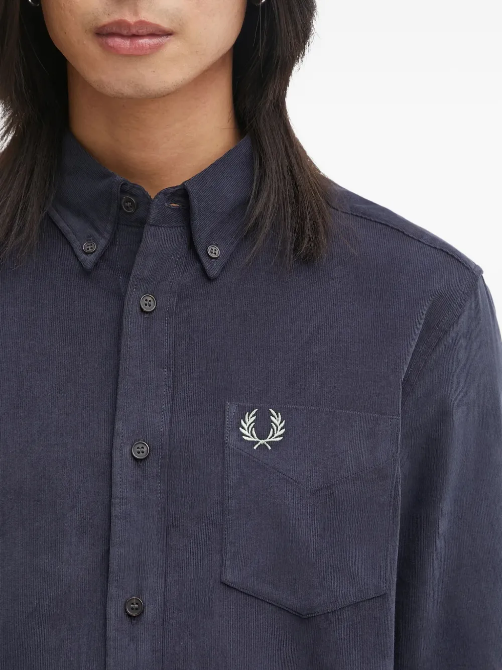 Fred Perry Ribfluwelen overhemd met geborduurd logo Blauw