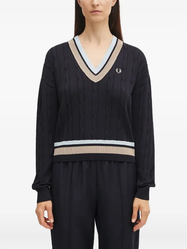 トップス FRED PERRY Cable Knit V-Neck Jumper Fred Perry cable-knit V-neck Sweater | Blue | FARFETCH BH