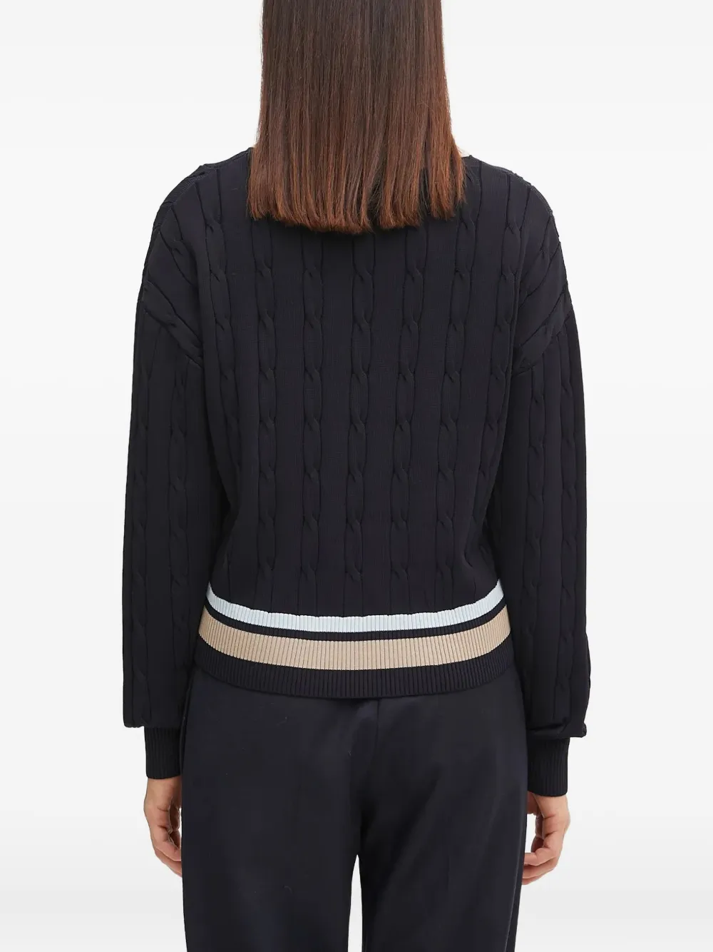 Fred Perry Cable-knit V-neck Sweater In Black