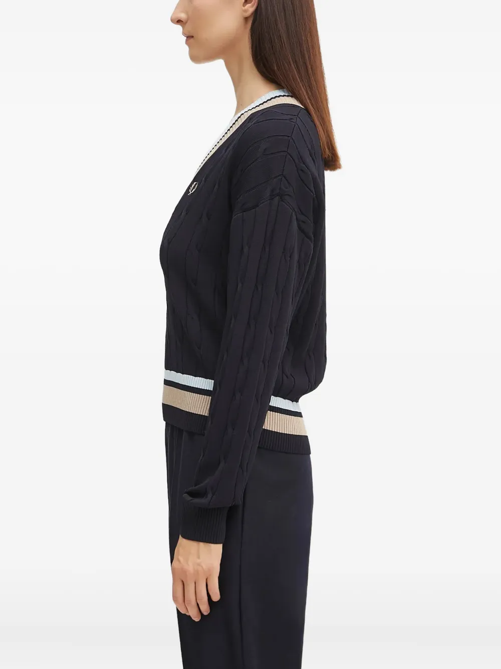 Fred Perry Cable-knit V-neck Sweater In Black