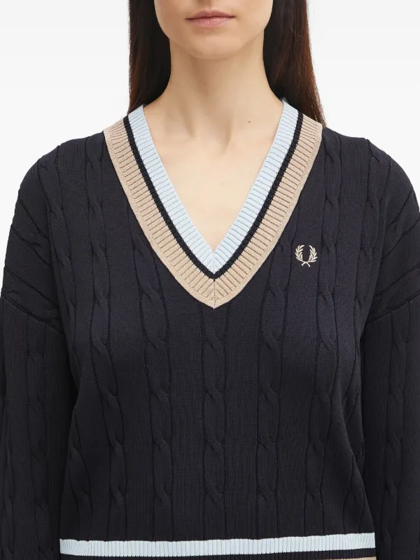 Fred Perry cable-knit V-neck Sweater | Blue | FARFETCH IL