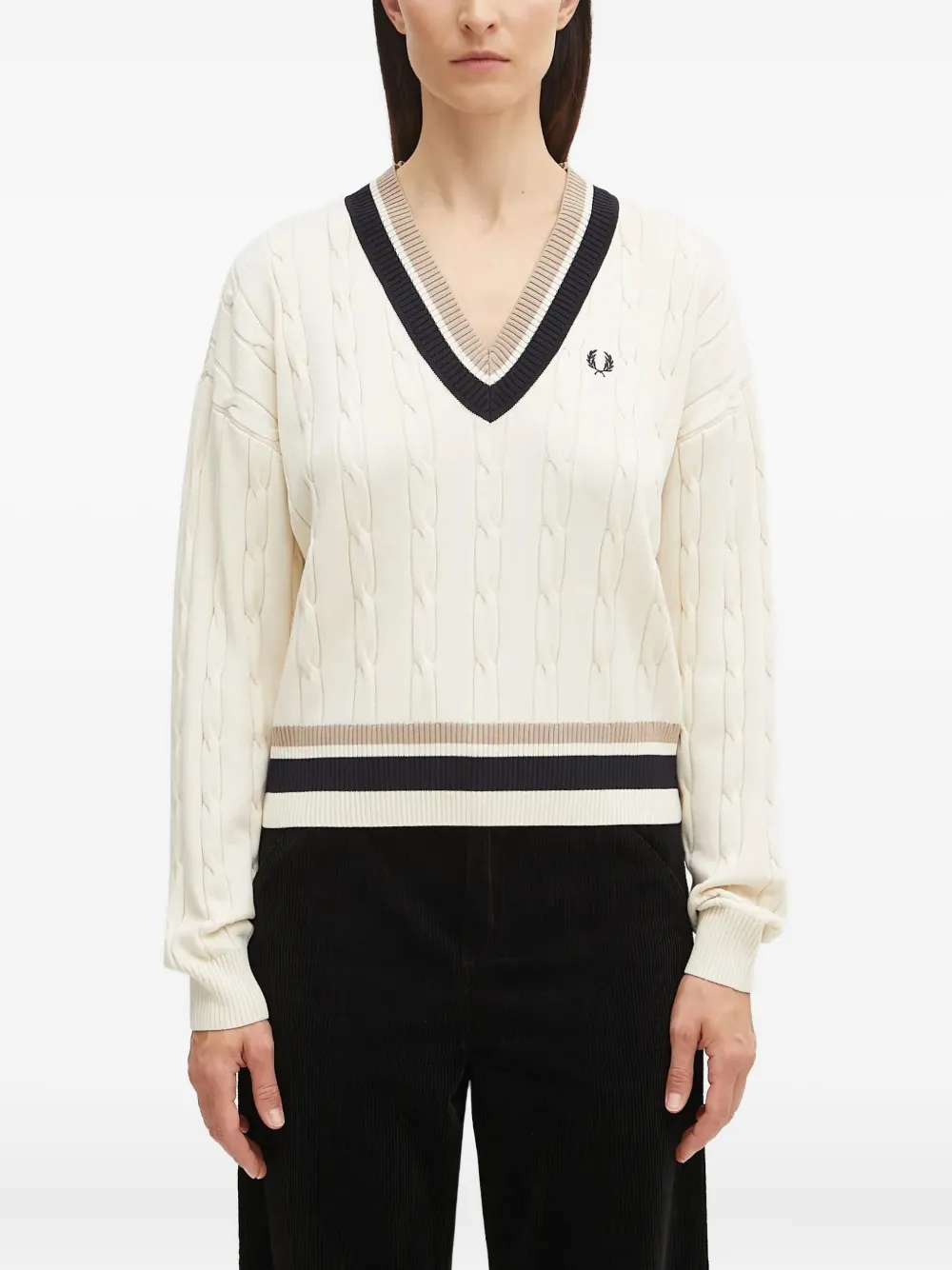 Fred Perry V-neck Sweater In Neutral