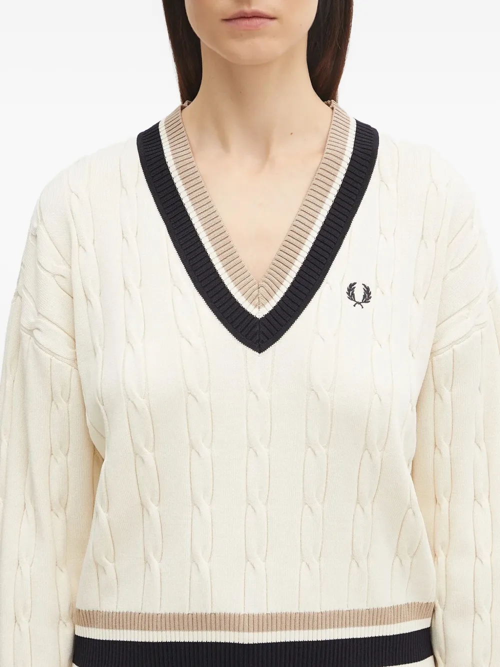 Fred Perry V-neck Sweater In Neutral