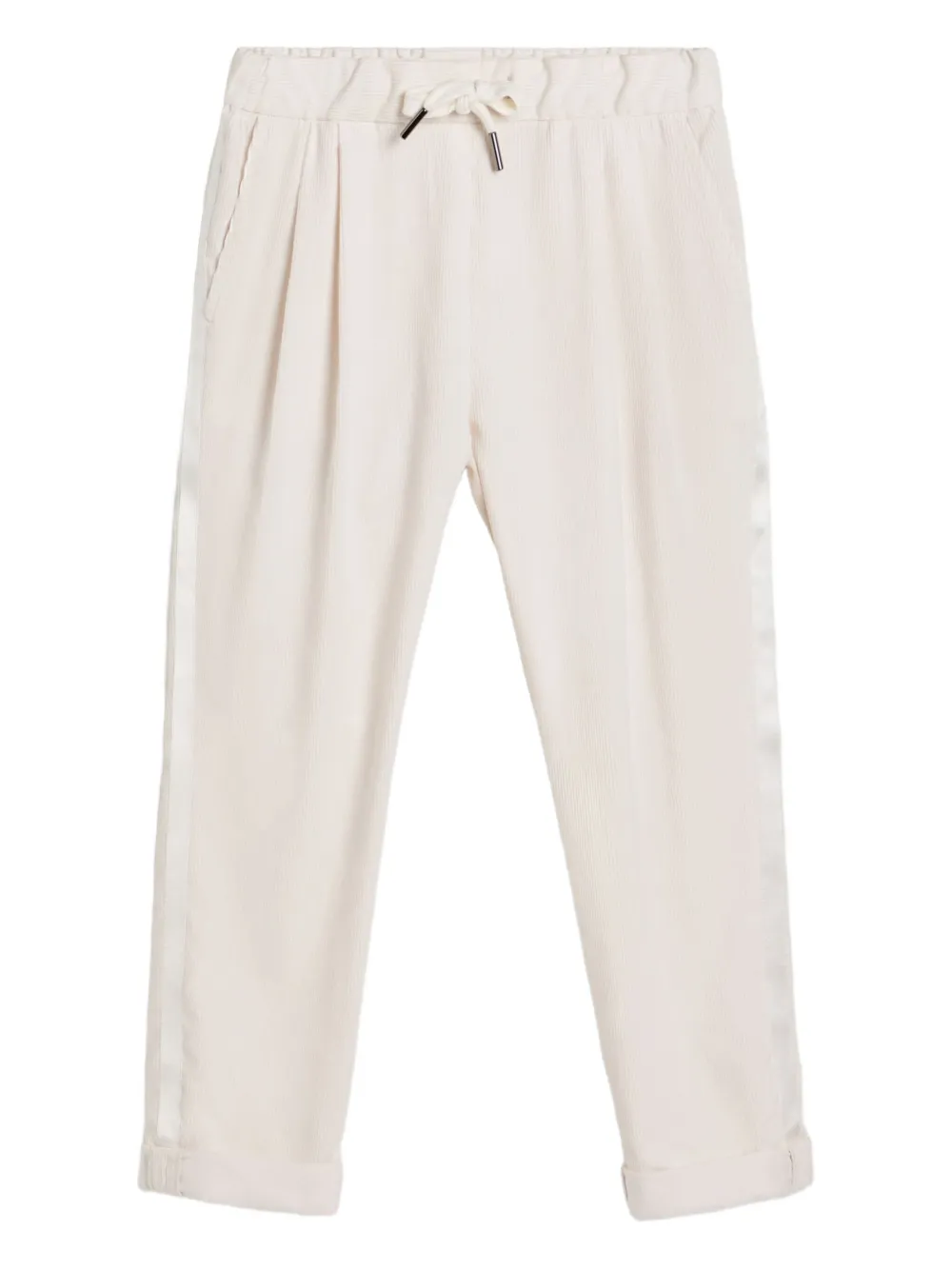 Brunello Cucinelli Kids Drawstring Velvet Trousers | Neutrals | Image 1