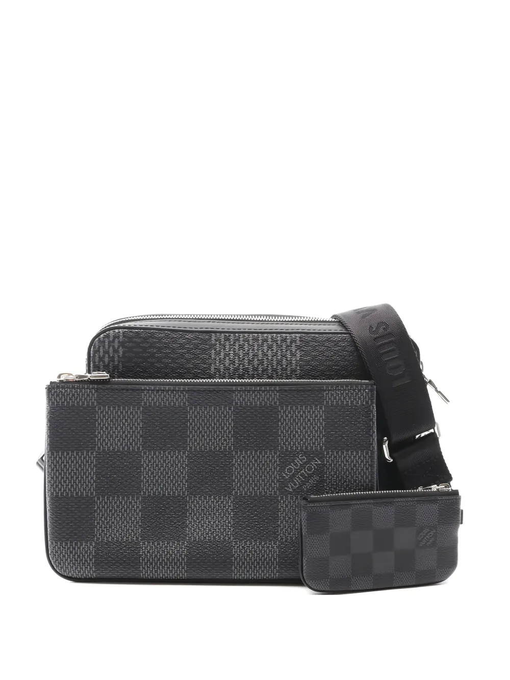 Pre-owned Louis Vuitton 1910s Trio Messenger Damier Graphite Canvas Shoulder Bag In Black