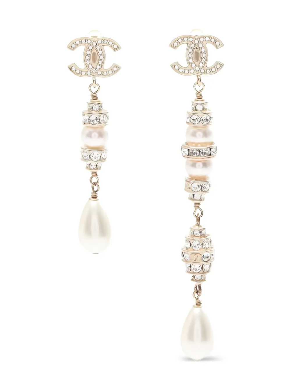 CHANEL Pre-Owned Interlocking CC faux-pearl drop earrings | Gold | Image 1