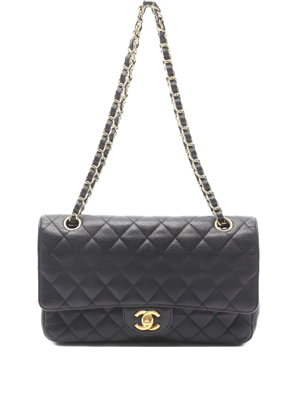 Pre-owned Chanel Double Flap Shoulder Strap In Black