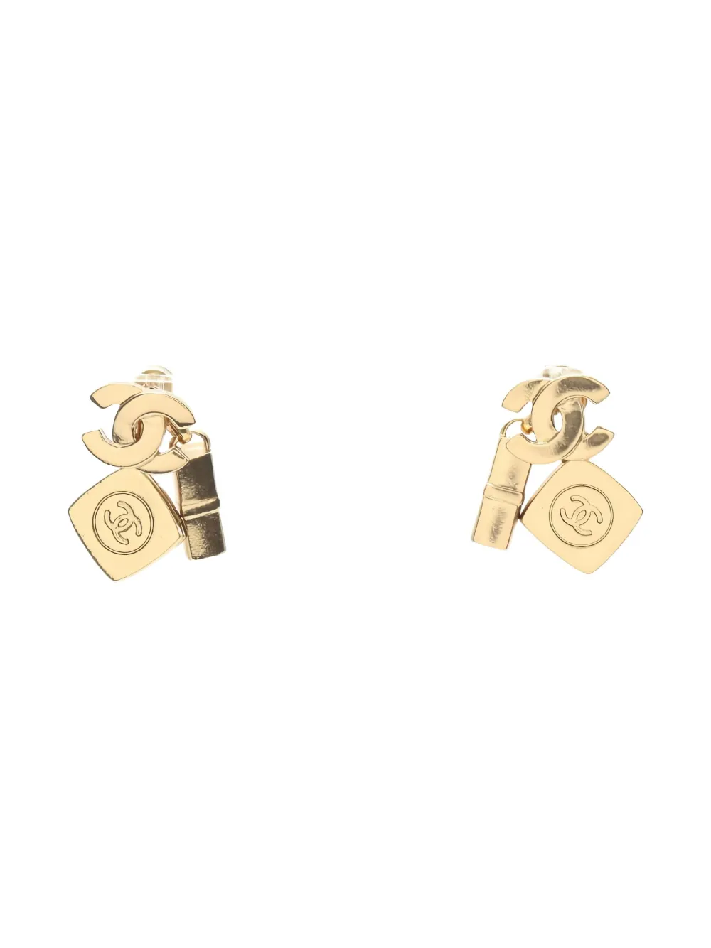 CHANEL Pre-Owned 1986-1988 Coco Mark GP charm earrings - ゴールドトーン CHANEL Pre-Owned 1986-1988 Coco Mark GP charm earrings - ゴールドトーン