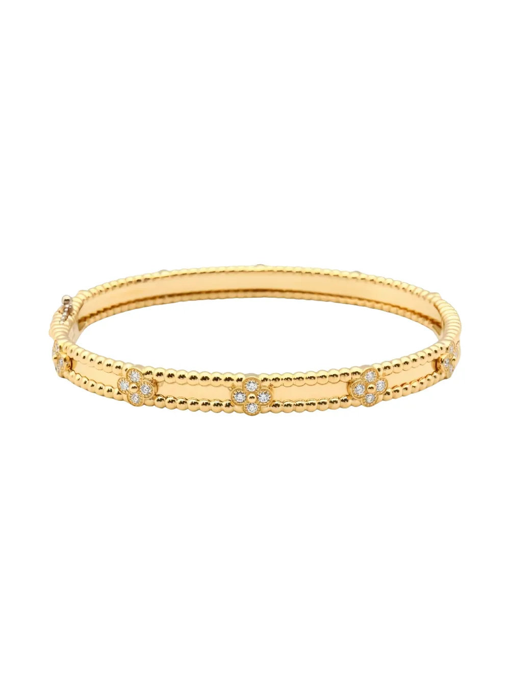 Pre-owned Van Cleef & Arpels 2010s 18k Yellow Gold Diamond Perlée Sweet Clover Bracelet