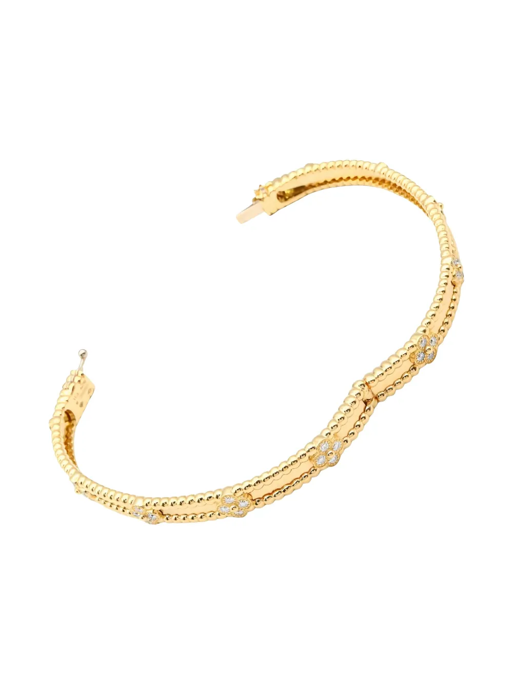 Pre-owned Van Cleef & Arpels 2010s 18k Yellow Gold Diamond Perlée Sweet Clover Bracelet